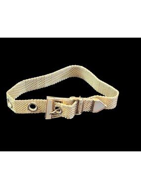 Vintage Gold Tone Mesh Bracelet MOP Buckle Adjustable Classic Retro Jewelry